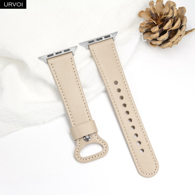 URVOI Strap for Apple Watch Series 7 6 SE 5 4 3 2 1 Sport Band Genuine Leather Pin Buckle for iWatch Modern Single Ring Design