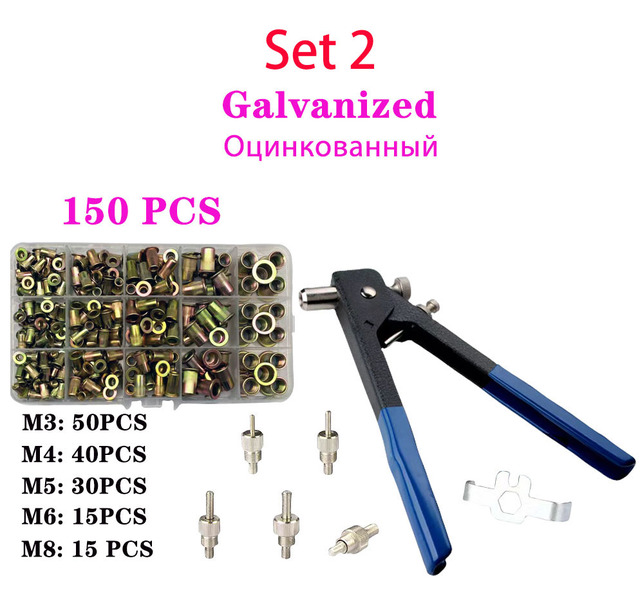 150pcs Rivet Nut Thread Insert Stainless Steel Rivet Nut Rivet Nut With Threaded Retainer Mechanical Tools Clamping Lever Rivet Nut Set