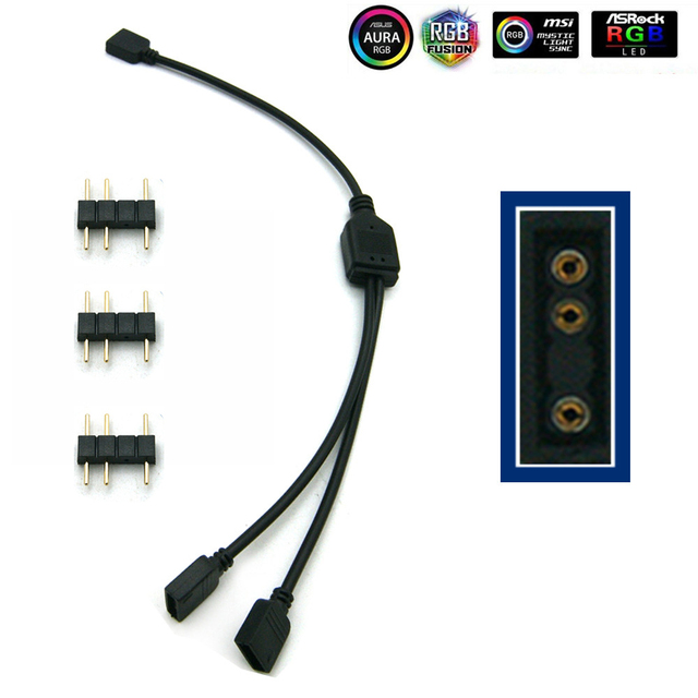 5-24V 3 Pin RGB Connector 1 to 1 2 3 4 5 3pin Wire Splitter Extension Cable for Computer Fan Motherboard Aura RGB LED Sticker Light