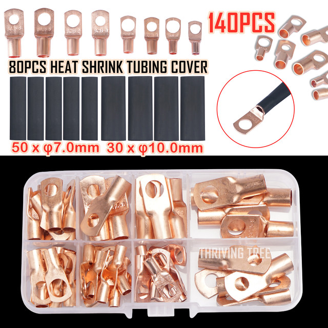 260/240/60CPS Assortment Auto Car Copper Toroidal Arm Wire Crimp Connector Bare Battery Terminal Cable Soldered Connectors Kit