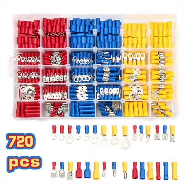 720pcs insulated cable electrical wire connector crimp spade butt ring fork ring lugs rolled