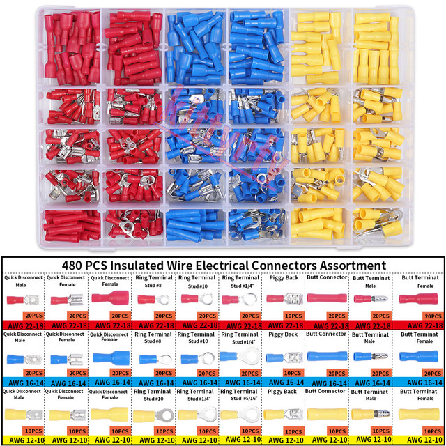 Insulated Box Male Female Spade Terminal Cable Connector Electrical Wire Crimp Butt Ring Fork Spade Lug Rolled Assortment Kit