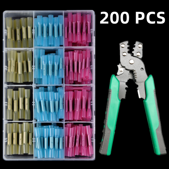 200 Pieces Boxed, Welding Annular End Pliers, Wire Connector, Crimp Welding Thermoresistant Tube Butt, Heat Shrink Sleeve, Insulation