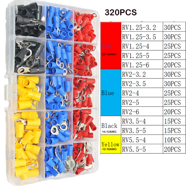 360/320/125 قطعة 22-16/16-14/12-10 AWG مختلط سريع قطع الكهربائية معزول M4 / 5/6 /8 حلقة محطات تجعيد طرفية موصلات عدة