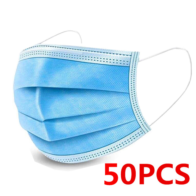 10-600pcs Disposable Masks Blue Mascarillas quiurgicas homology adas Mouth Face Mask Adult Blue 3 Layers Non-woven Filter Masque