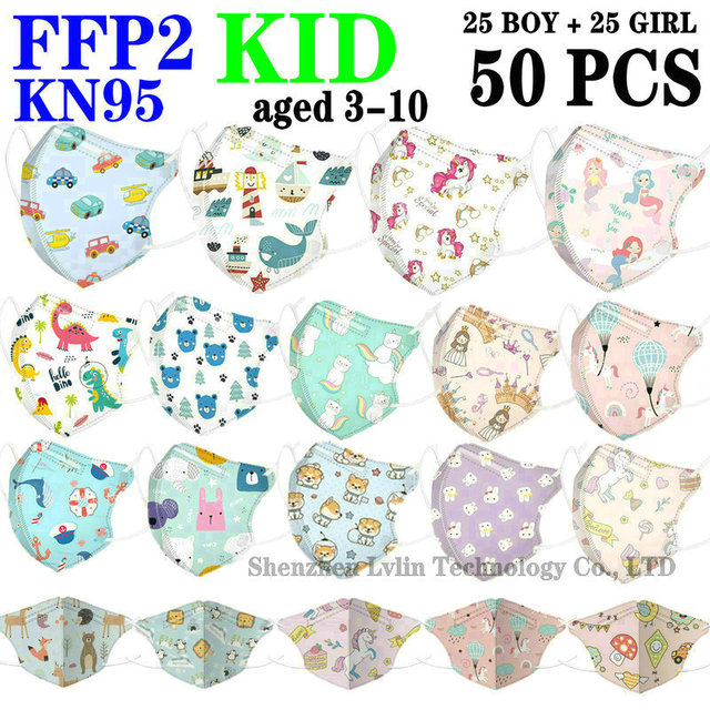 FFP2 KN95 Kids Mask Cartoon Kids 3-8 8-15 Years 5 Layers Mask Boys Girls Face Mask CE Safety Protector