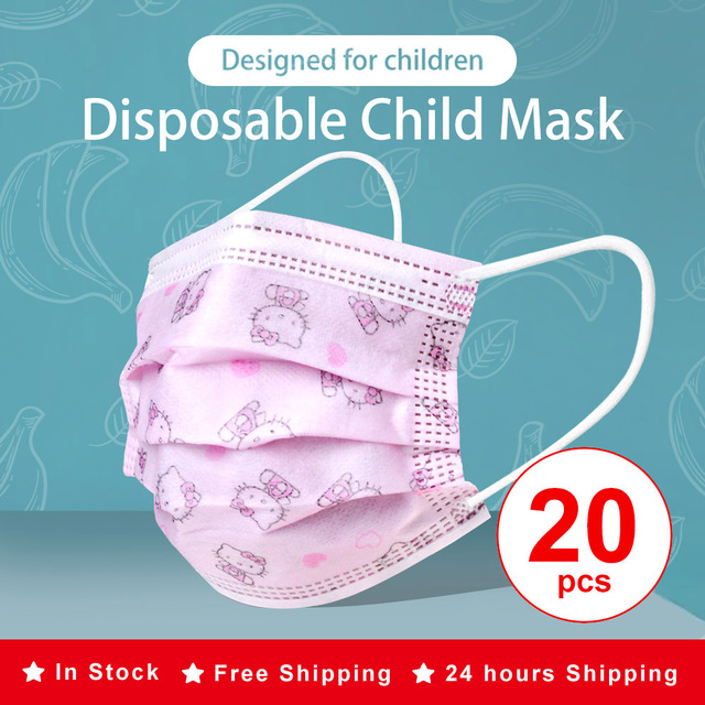 Cute Cat Baby Face Mask Disposable Kids Face Mask Pink Girl 3 Slices Massage Mask For Kids