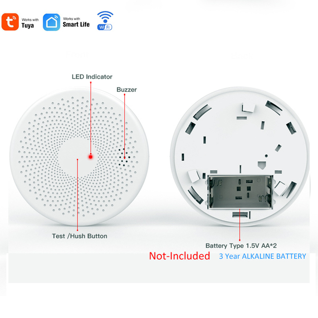 Tuya WIFI 2 in 1 Smoke Carbon Monoxide Combo Detector CO Smoke Alarm Sensor with LED Indicator, AA Battery Power