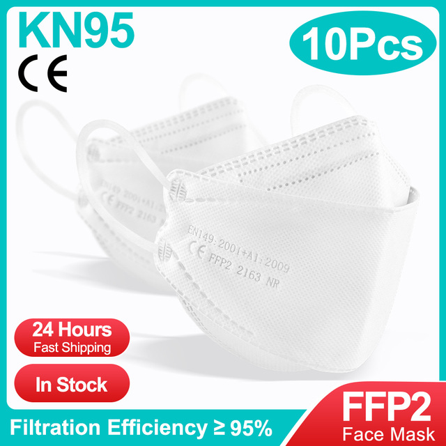 قناع سمك كوري أبيض للكبار KN95 Mascarillas 4 طبقات FFP2 Mascarilla FPP2 homology ada واقي الوجه ffp2fan CE Masque FFPP2