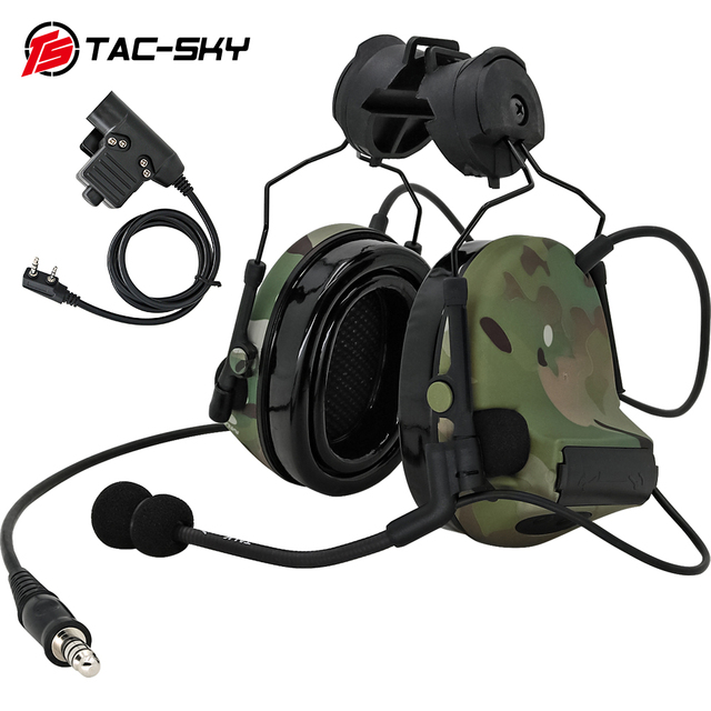 TAC-SKY COMTAC II خوذة حامل سيليكون للأذنين الحد من الضوضاء لاقط التكتيكية سماعة و لاسلكي تخاطب PTT محول U94PTT