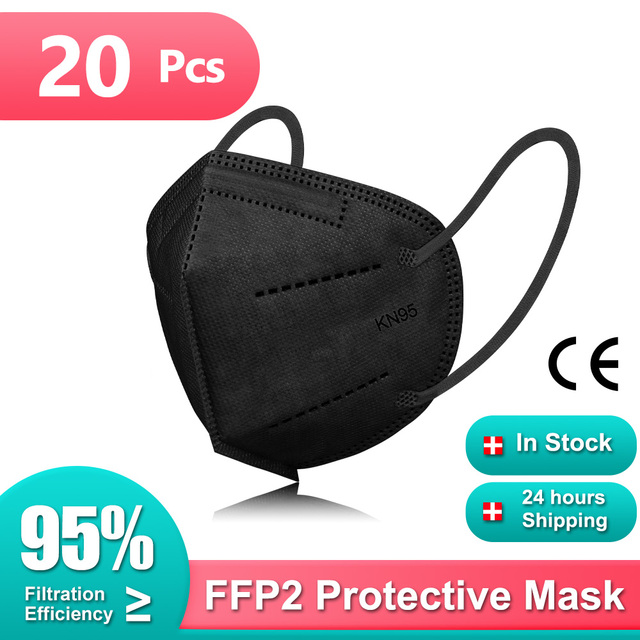 10-100pcs Black Filter FFP2 Mask KN95 Protective Face Mouth Masks ffp2fan FPP2 Mascarillas Mascherina ffp2 Reusable FFPP2