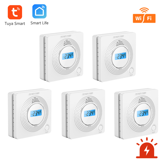 WiFi Carbon Monoxide Sensor Concentration LCD Display 85dB Siren Sound Co-detector Gas Alarm Tuya Smart Security Alarm Sensor