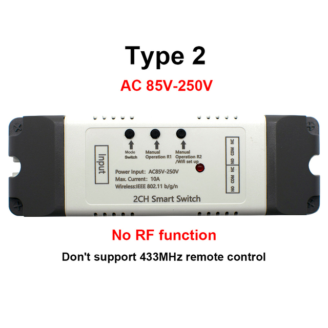 Smart WiFi Light Switch, WiFi Module, 2CH DC 5/12/32V AC 85-250V RF433 Receiver 10A Relays Work with Alexa Google Assistant, Ewelink