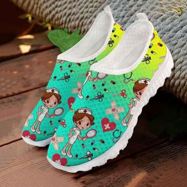 Rimocy Nursing Shoes Women Print Breathable Sneakers Woman Slip On Light Non-slip Flats Ladies Soft Bottom Casual Sneakers