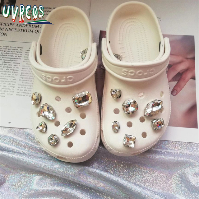 1 Set Handmade DIY Crocs Charms Bling JIBZ Buckle Rhinestone Accessories Metal Chain Clog Garden Shoe Decoration Girls 지지