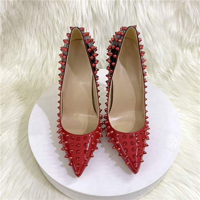 12cm women's fashion sexy all rivet pointed high heels, Italian gradient high heels, night party occasion customizable 33-