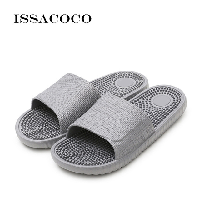 ISSACOCO الرجال شقة داخلي نِعال تدليك الرجال المنزل عدم الانزلاق نِعال تدليك Zapatos Hombre شاطئ الوجه يتخبط الرجال الشرائح