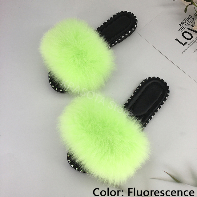 women flip flops summer fluffy slippers luxury real fur slides for women fluffy sliders jelly shoes woman flat sandals with fur