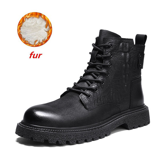 2021 men boots autumn casual black boots men full grain genuine leather luxury men business snow boots outdoor men's shoes