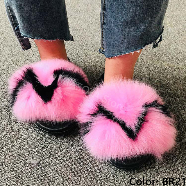 Natural Fur Slippers Women Home Fluffy Slippers House Furry Slides Luxury Summer Flip Flops with Real Fur Wholesale Dropshipping