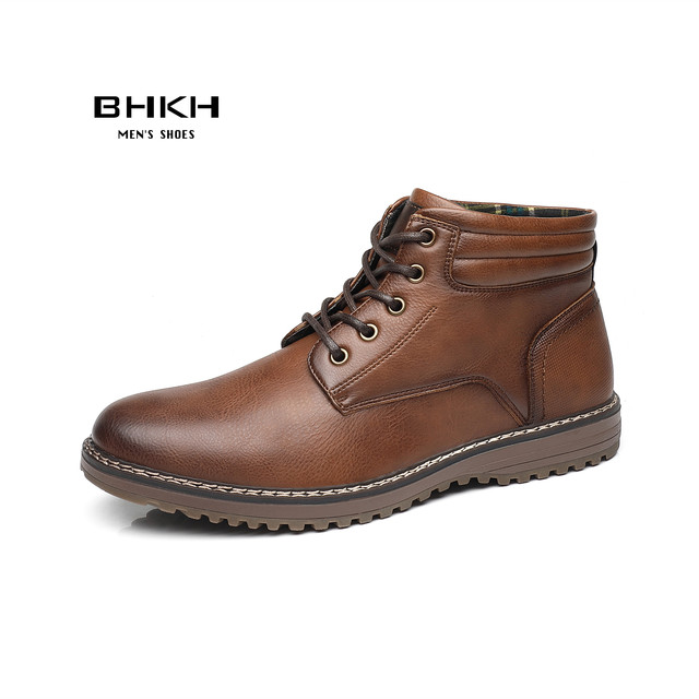 BHKH New Autumn Winter Men Boots Fashion Lace Up Winter Shoes Lightweight Smart Casual Shoes Comfortable Ankle Boots Office Work Casua