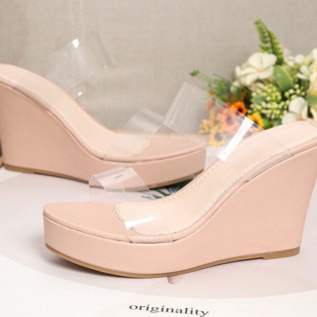 Transparent Sandals for Women Summer Footwear 2022 New Fashionable High Heel Wedges Platform Slingback Casual PVC Sexy Casual