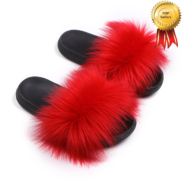 2022 New Summer Slippers Women Fuzzy Slides Fluffy Faux Fur Slippers Flat Furry Sandal Fashion Fur Flip Flop Amazing Woman Shoes