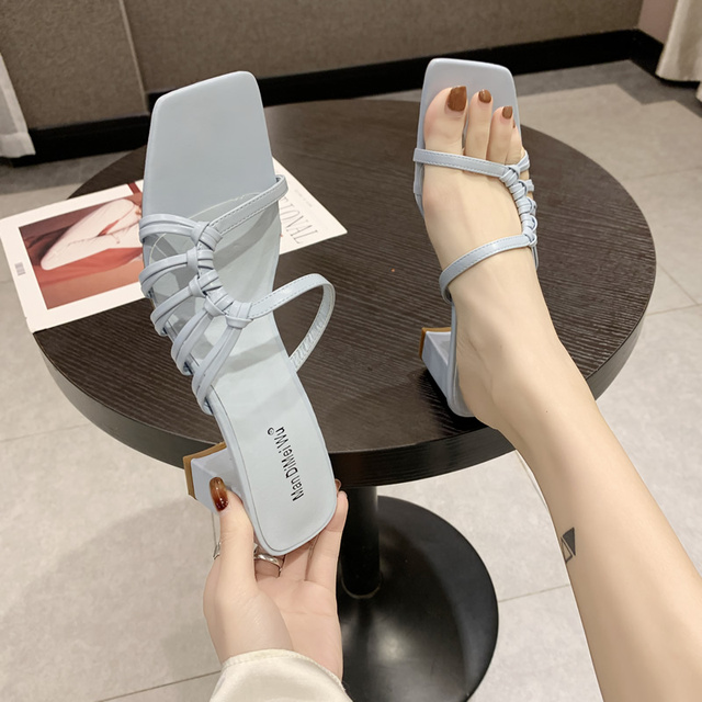 Women Slippers Sexy High Heels Outdoor Slides Women Summer Shoes Sandals Female Heels Square Toe Slippers Designer Brand Slippers