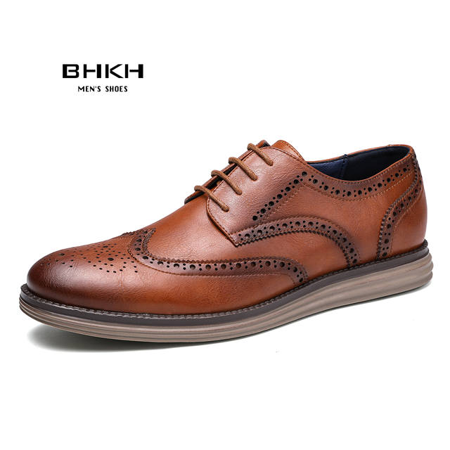 BHKH 2022 Autumn Mens Dress Shoes Genuine Leather Lace-up Men Casual Shoes Smart Business Office Work Shoes Men Shoes