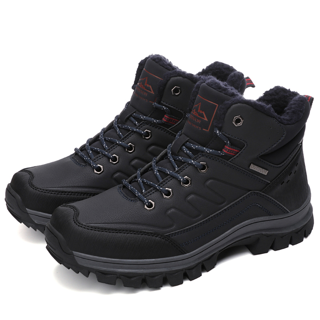 Leather Men Sneakers Warm Fur Snow Boots Men Winter Work Casual Shoes 2019 Military Rubber Ankle Boots Waterproof BTMOTTZ