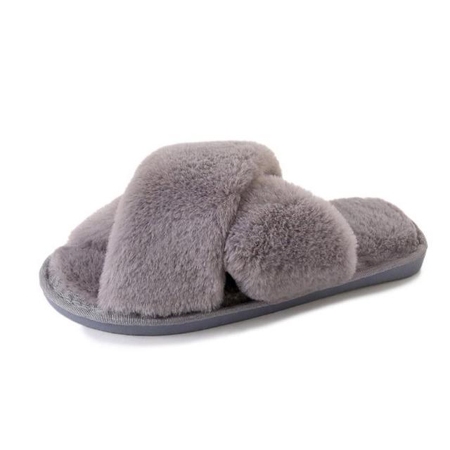 Women Fluffy Winter Sandal Cross Velor Open Toe Sandal Soft Warm Flat Shoes Faux Fur Slippers Home Women's Shoes WJ004