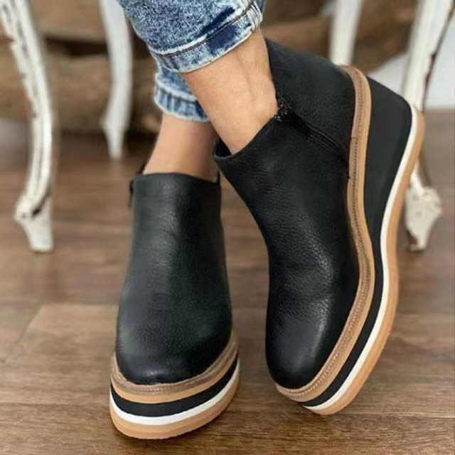 New Winter Wedges Women's Boots Ladies Round Toe 4cm Heel Zipper Comfortable Short Boots Ankle Boots Botas De Mujer Size 35-43