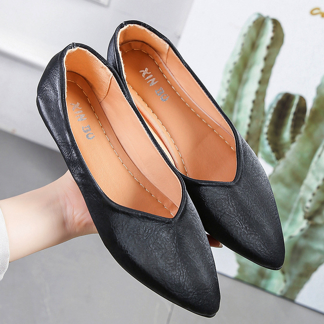 Spring Women Flats Black Pointed Toe Ballet Flats Shallow Boat Shoes Woman Flock Casual Shoes Female Loafers Apricot Pink