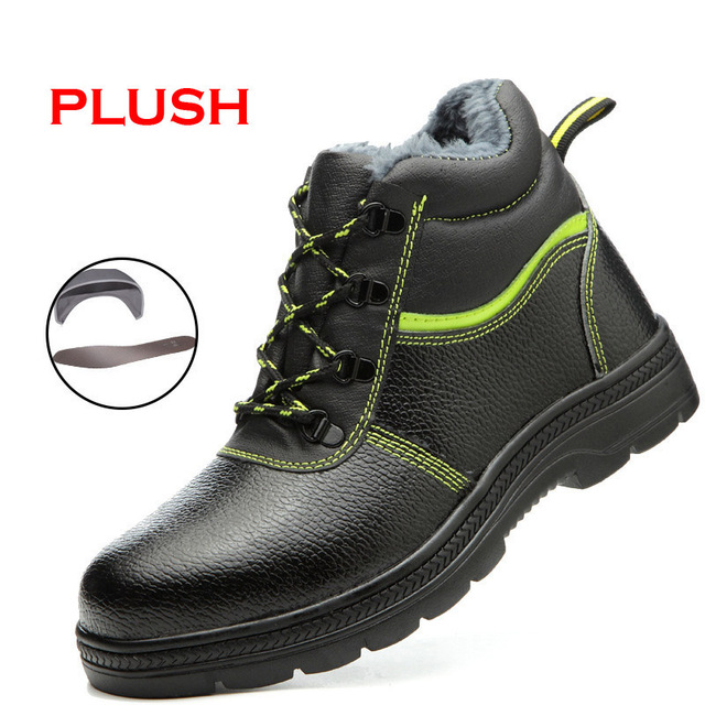 ZYYZYM-Men Steel Safety Boots Plush Work Boots With Puncture Protection For Winter