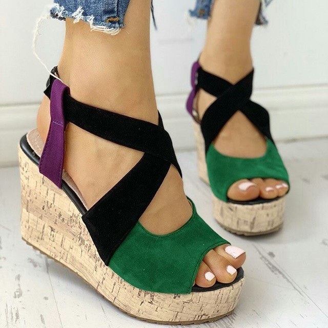 Women Sandals Summer Casual Platform Shoes Open Toe Buckle Wedge Solid Med Pumps Heel Women Shoes 2022 Chaussure Femme