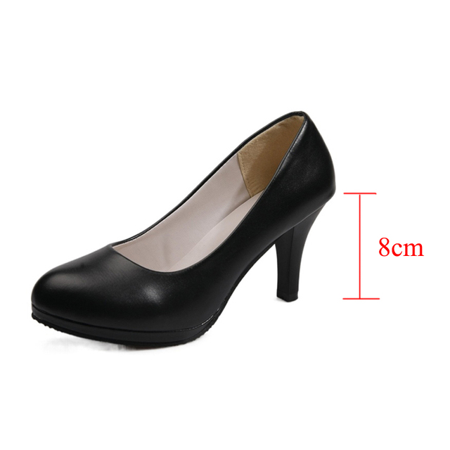 Rimocy Women Classic Office High Heels Pumps Black PU Leather Soft Ladies Work Shoes Spring Autumn Casual Single Shoes Woman