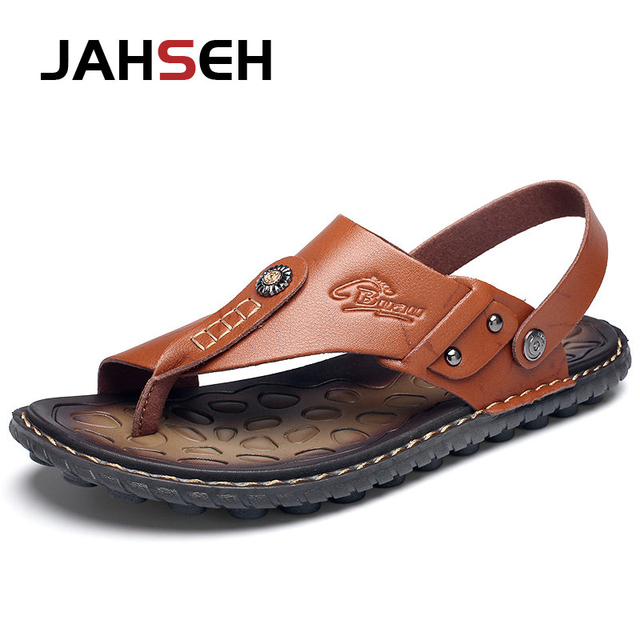 New Arrival Leather Men Sandals Summer Slip On Leisure Beach Shoes Fashion Outdoor Men Sandals High Quality Slippers Size 47