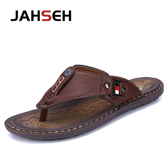 New Slippers Summer Flip Flops for Men Beach Slippers Leather Sandals Comfortable Shoes Non-slip Bathroom Shoes Men Slides