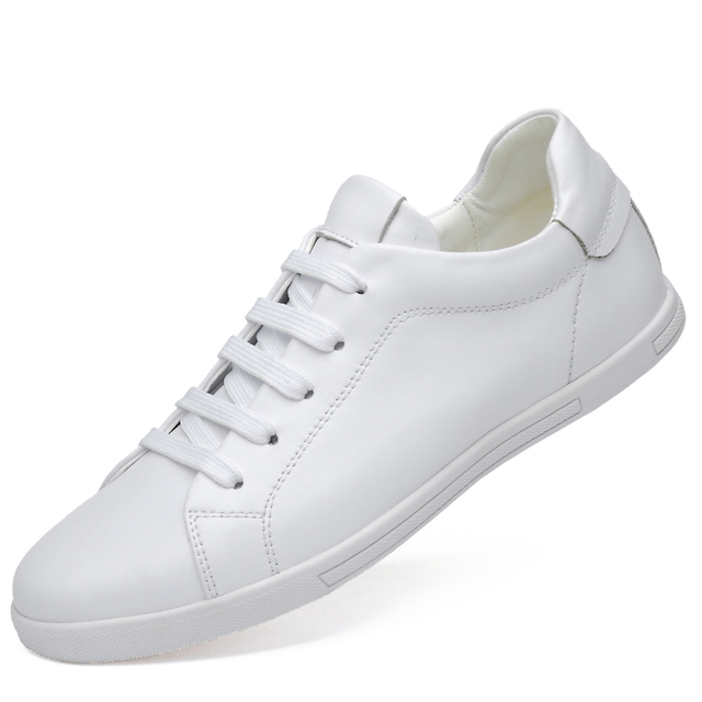 Men's White Leather Sneakers Flat Non-Slip Casual Shoes 2019