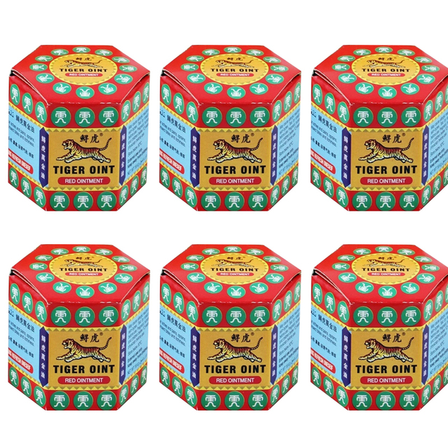 6pcs Original Red White Tiger Balm Ointment Tiger Oint Paint Cream Muscle Pain Relief Massage Ointment Soothe Itch Plaster