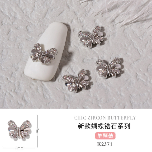 3pcs Butterfly manicure new luxury zircon nail drill paste three-dimensional metal pendant chain nail jewelry