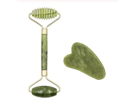 2pcs jade massage face beauty health gua sha scraper set skin care natural stone white gouache face slimming massage