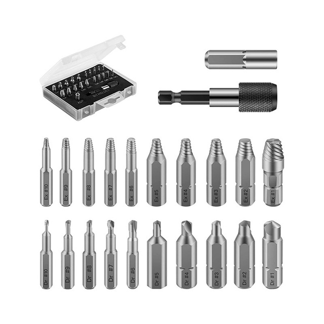 33/22pcs Damaged Screw Extractor Alloy Extractor Drill Bit Set Broken Drill Bit Stripped Easily Take Out Screws Remover Bolt