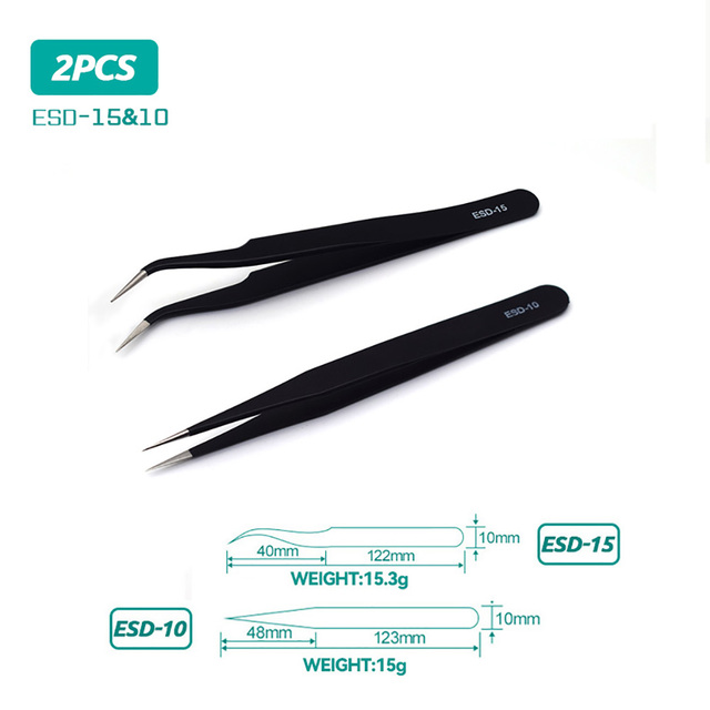 ESD anti-static stainless steel tweezers precision maintenance repair industrial curved tool home work model making hand tool