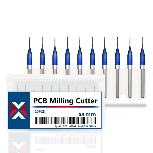 XCAN Corn Milling Machine Cutter 10pcs 0.5/0.8/1.0mm Blue Coated Carbide PCB Router Bits for Wood/Metal Milling Engraving End Mill