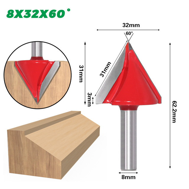 8mm Shank V Shape Groove Router Bit CNC Solid Carbide End Mill 60 90 120 150 Degree Woodworking Milling Cutter Carving Bits