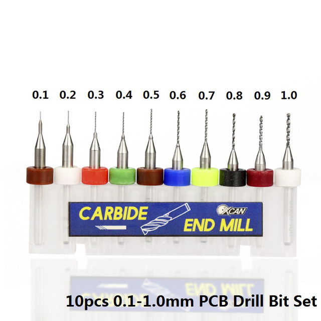 XCAN 10pcs/set 0.3mm to 1.2mm PCB Mini Drill Bits Tungsten Steel Carbide for Printing Circuit Board CNC Drill Bits Machine