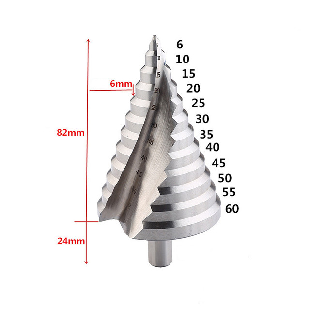 1pc Step Drill Bit 6-60mm 4-32mm Spiral Groove Wood Metal Hole Cutter HSS Round Shank Step Cone Drill Bit