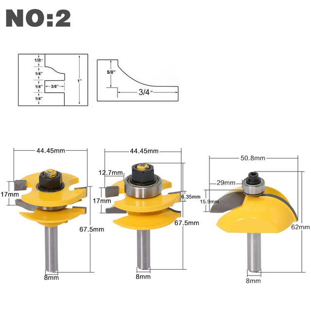 8mm Shank High Quality Raised Panel Cabinet Door Router Bit Set - 3 Bits Ogee Woodworking Cutter Woodworking Router Bits