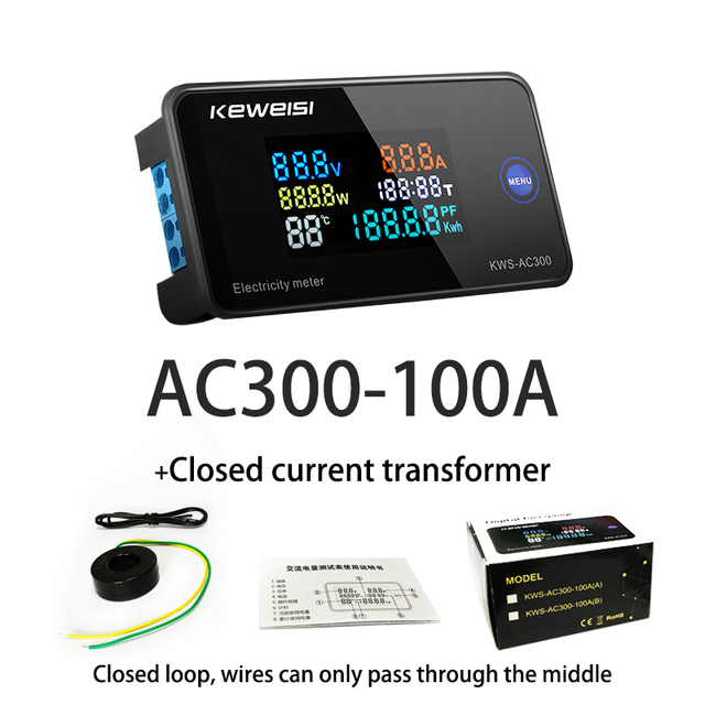 KWS-AC300 100A Digital Energy Meter Voltmeter Ammeter Wattmeter KWS Power Energy Meter Electric Meter With Reset Function